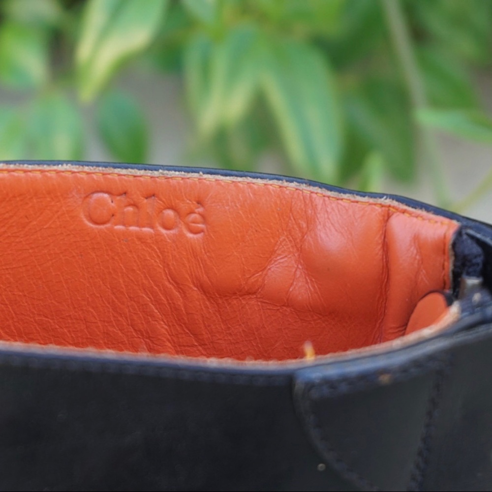 CHLOE Leather Boots, combat style with zipper calf height orange lining sz 37.5 - Picture 14 of 16